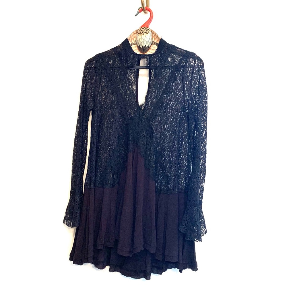 Free People Black Lace & Dark Plum Tunic